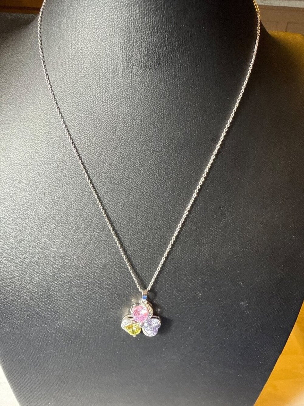 Pastel Y2K Coquette Multi Gemstone Heart Clover Pendant Necklace Silver